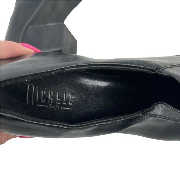 Black Square Toe Shoes Pumps Heels Retro Y2K Womens Size 10 Nickles Soft Vegan - Picture 9 of 10